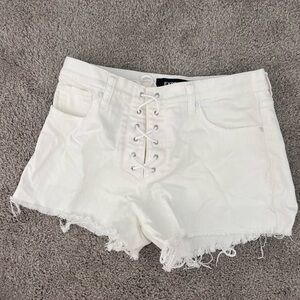 Express White Lace-Up Denim Shorts